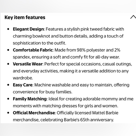 PATPAT-BARBIE || Pink Tweed Button Front Textured Dress with Bow. Sz. M - Picture 13 of 16